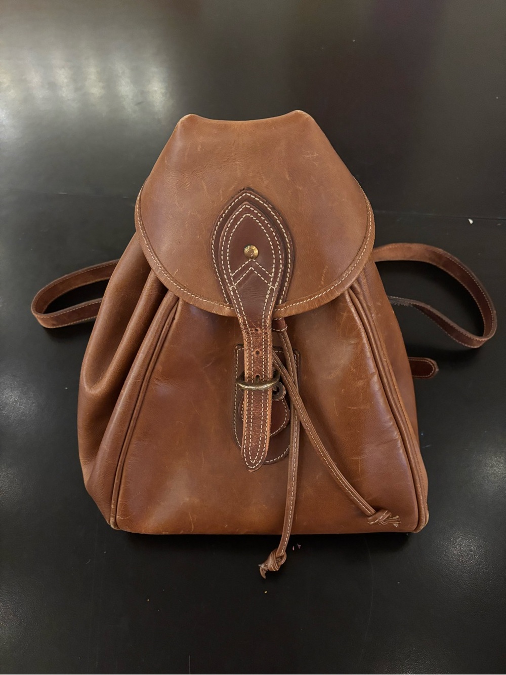 Vintage Leather Drawstring Backpack